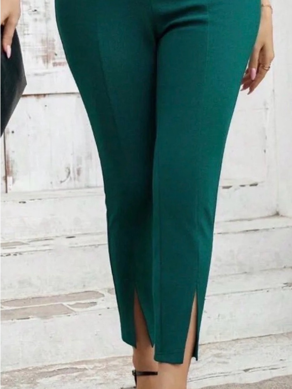 SHEIN Teal Slim Ankle Pants with Front Slits
